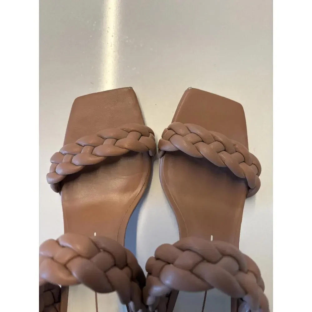 Dolce Vita Brown Vegan Leather Braided Block Heel Sandals 8.5W